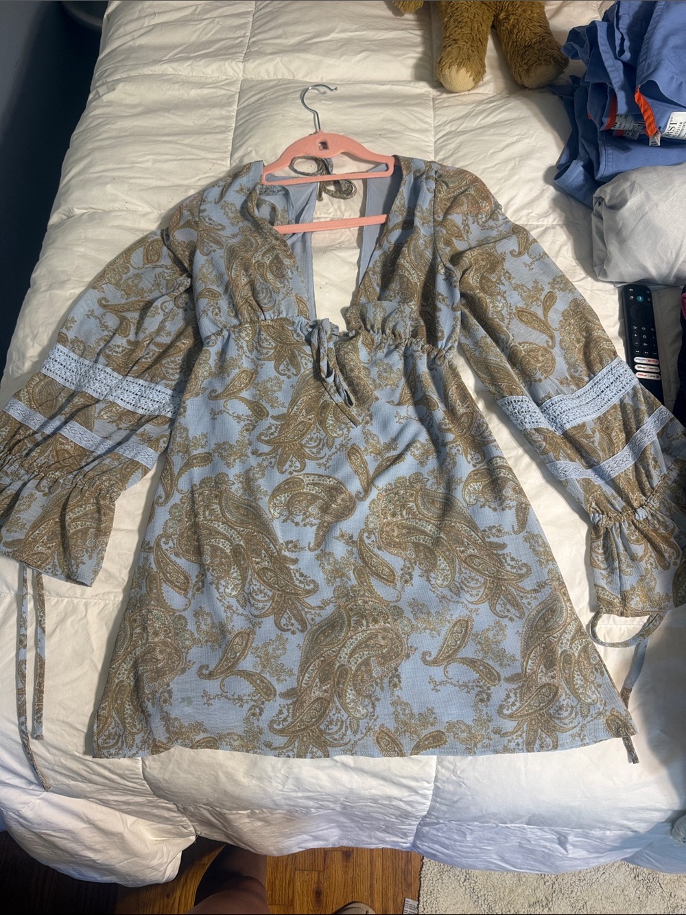 Urban Outfitters Blue Paisley Tie-Front Mini Dress